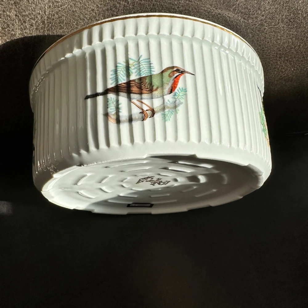 Porcelain Baking Dish Souffle Casserole Birds France Louis Lourioux Le Faune
